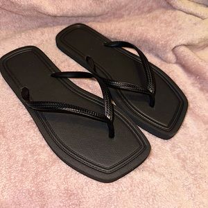 Women's Summer Fashion Flat Sandals, Simple Black Color Solid Color Flip-flops